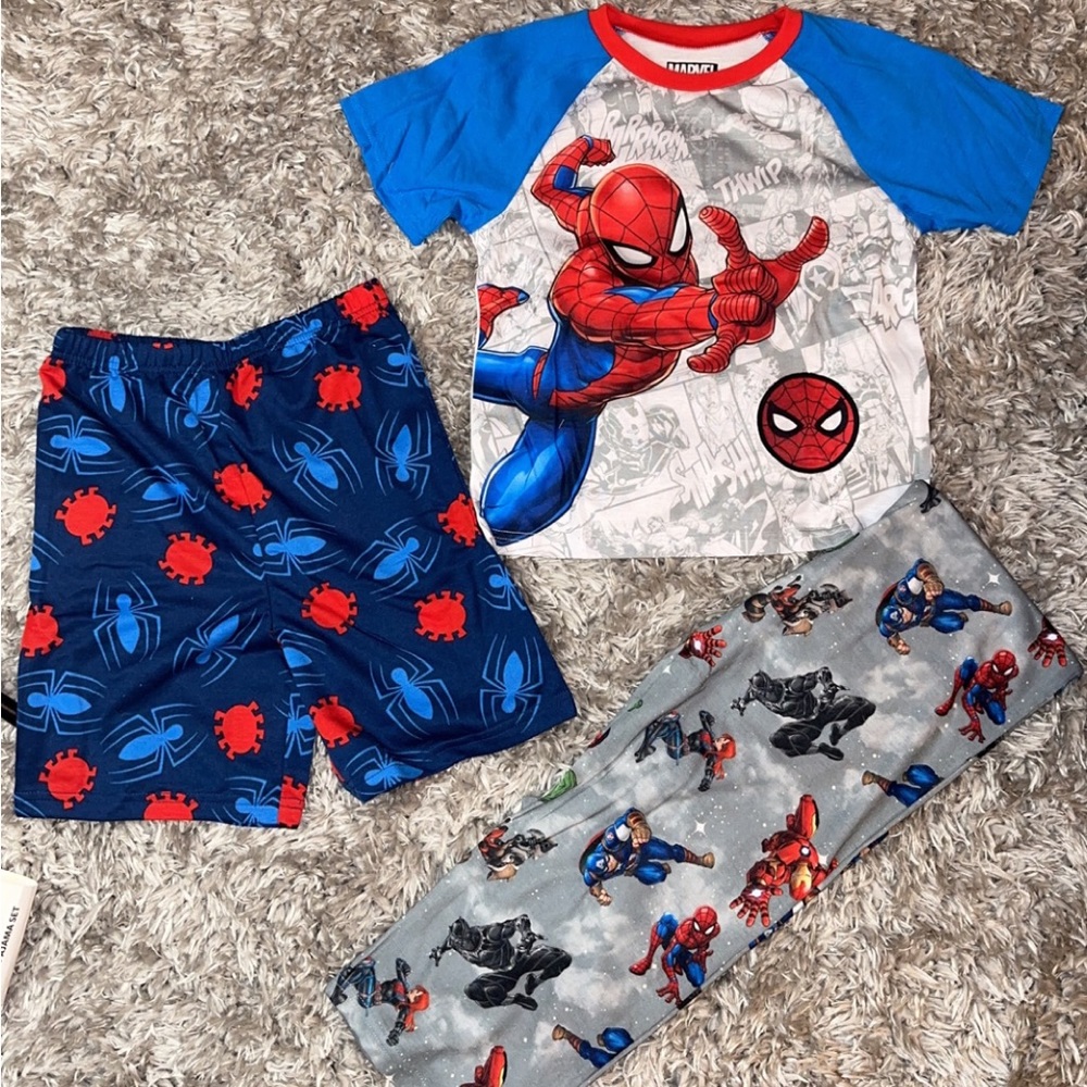 3 piece pjs marvel shorts shirt and pants size 8 - Picture 9 of 10